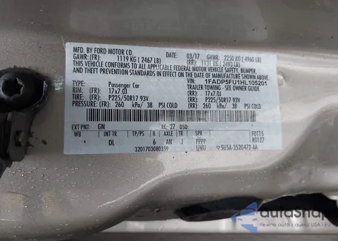 2017 Ford C-Max Energi Titanium из США, поврежденный, VIN 1FADP5FU1HL105201